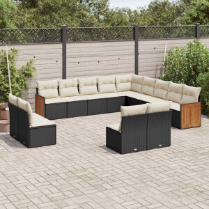 vidaXL 13-delige Loungeset met kussens poly rattan zwart