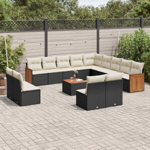 vidaXL 14-delige Loungeset met kussens poly rattan zwart