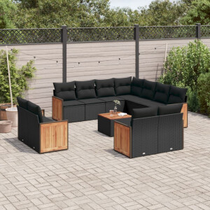 vidaXL 12-delige Loungeset met kussens poly rattan zwart