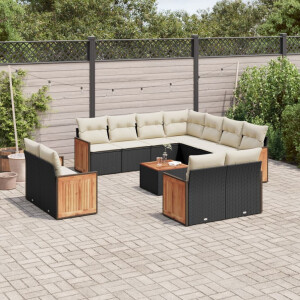 vidaXL 12-delige Loungeset met kussens poly rattan zwart