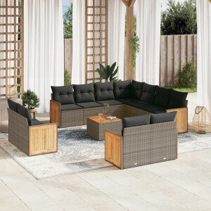 vidaXL 12-delige Loungeset met kussens poly rattan grijs