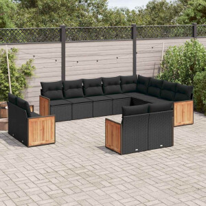 vidaXL 12-delige Loungeset met kussens poly rattan zwart