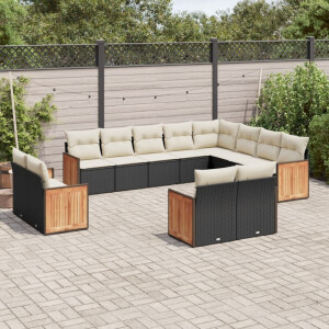 vidaXL 12-delige Loungeset met kussens poly rattan zwart