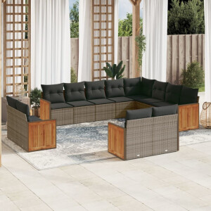vidaXL 12-delige Loungeset met kussens poly rattan grijs
