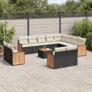 vidaXL 13-delige Loungeset met kussens poly rattan zwart