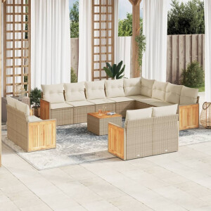 vidaXL 13-delige Loungeset met kussens poly rattan beige
