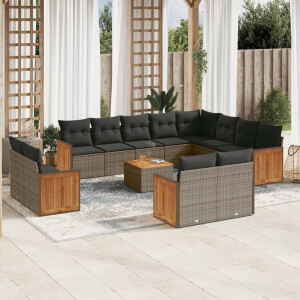 vidaXL 13-delige Loungeset met kussens poly rattan grijs