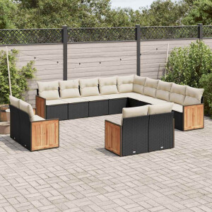 vidaXL 13-delige Loungeset met kussens poly rattan zwart