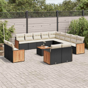 vidaXL 14-delige Loungeset met kussens poly rattan zwart