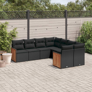 vidaXL 8-delige Loungeset met kussens poly rattan zwart