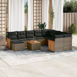 vidaXL 11-delige Loungeset met kussens poly rattan grijs