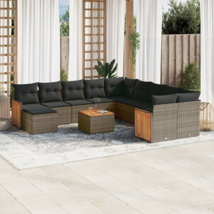 vidaXL 12-delige Loungeset met kussens poly rattan grijs