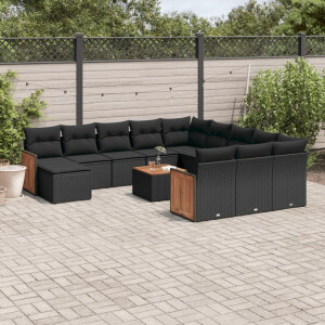 vidaXL 13-delige Loungeset met kussens poly rattan zwart