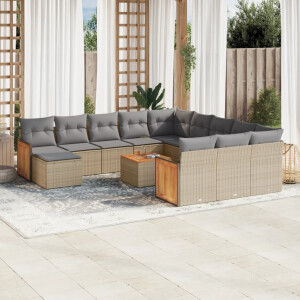vidaXL 13-delige Loungeset met kussens poly rattan beige
