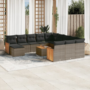 vidaXL 13-delige Loungeset met kussens poly rattan grijs