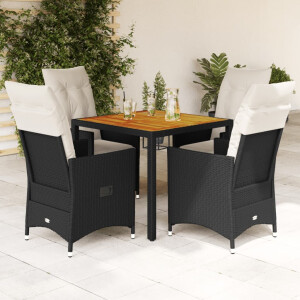 vidaXL 5-delige Tuinset met kussens poly rattan zwart