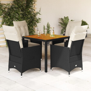 vidaXL 5-delige Tuinset met kussens poly rattan zwart