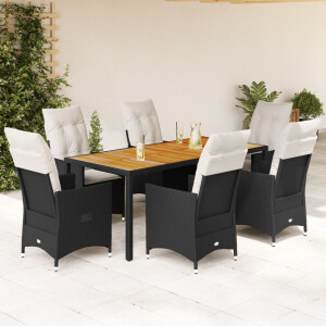 vidaXL 7-delige Tuinset met kussens poly rattan zwart