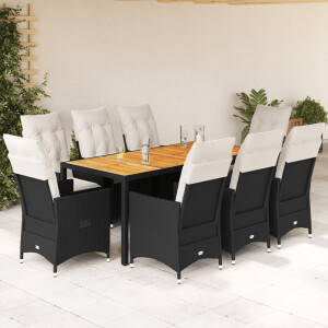vidaXL 9-delige Tuinset poly rattan zwart