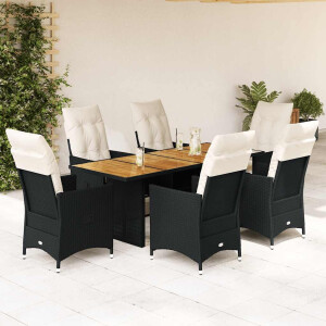 vidaXL 7-delige Tuinset met kussens poly rattan zwart
