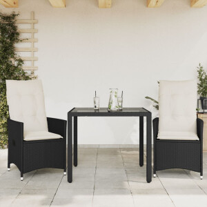 vidaXL 3-delige Bistroset met kussens poly rattan zwart