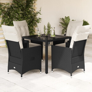 vidaXL 5-delige Tuinset met kussens poly rattan zwart