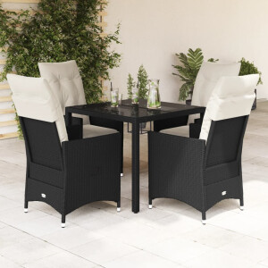 vidaXL 5-delige Tuinset met kussens poly rattan zwart