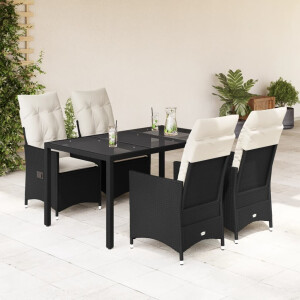 vidaXL 5-delige Tuinset met kussens poly rattan zwart