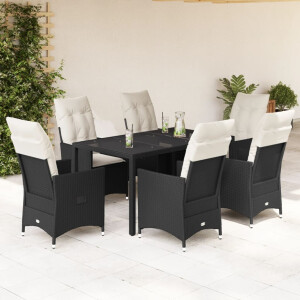 vidaXL 7-delige Tuinset met kussens poly rattan zwart