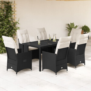 vidaXL 7-delige Tuinset met kussens poly rattan zwart