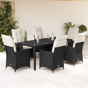 vidaXL 7-delige Tuinset met kussens poly rattan zwart