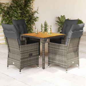vidaXL 5-delige Tuinset met kussens poly rattan grijs