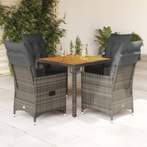vidaXL 5-delige Tuinset met kussens poly rattan grijs