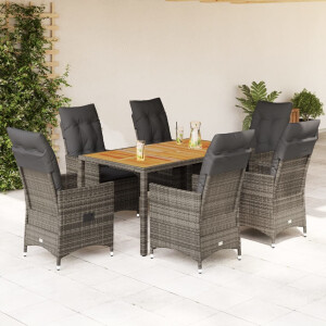 vidaXL 7-delige Tuinset met kussens poly rattan grijs