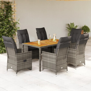 vidaXL 7-delige Tuinset met kussens poly rattan grijs