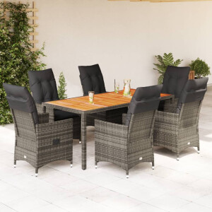 vidaXL 7-delige Tuinset met kussens poly rattan grijs