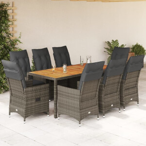 vidaXL 9-delige Tuinset met kussens poly rattan grijs