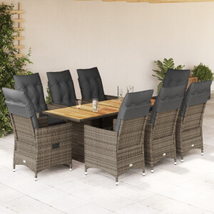 vidaXL 9-delige Tuinset met kussens poly rattan grijs