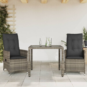 vidaXL 3-delige Bistroset met kussens poly rattan grijs