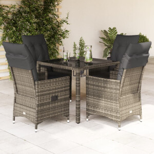 vidaXL 5-delige Tuinset met kussens poly rattan grijs