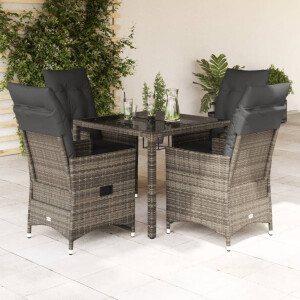 vidaXL 5-delige Tuinset met kussens poly rattan grijs