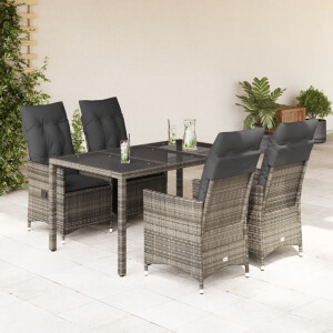 vidaXL 5-delige Tuinset met kussens poly rattan grijs