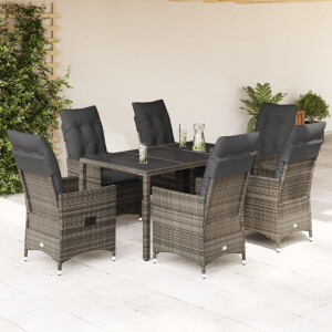 vidaXL 7-delige Tuinset met kussens poly rattan grijs