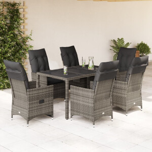 vidaXL 7-delige Tuinset met kussens poly rattan grijs