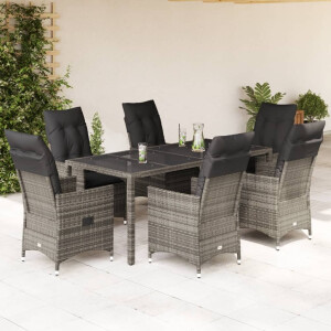 vidaXL 7-delige Tuinset met kussens poly rattan grijs