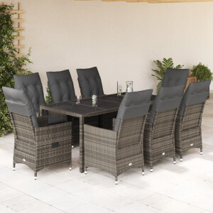 vidaXL 9-delige Tuinset met kussens poly rattan grijs
