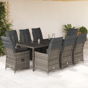 vidaXL 9-delige Tuinset met kussens poly rattan grijs