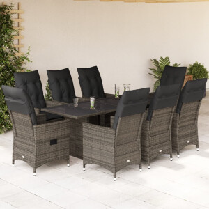 vidaXL 9-delige Tuinset met kussens poly rattan grijs