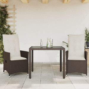 vidaXL 3-delige Bistroset met kussens poly rattan bruin