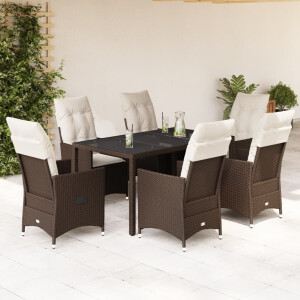 vidaXL 7-delige Tuinset met kussens poly rattan bruin